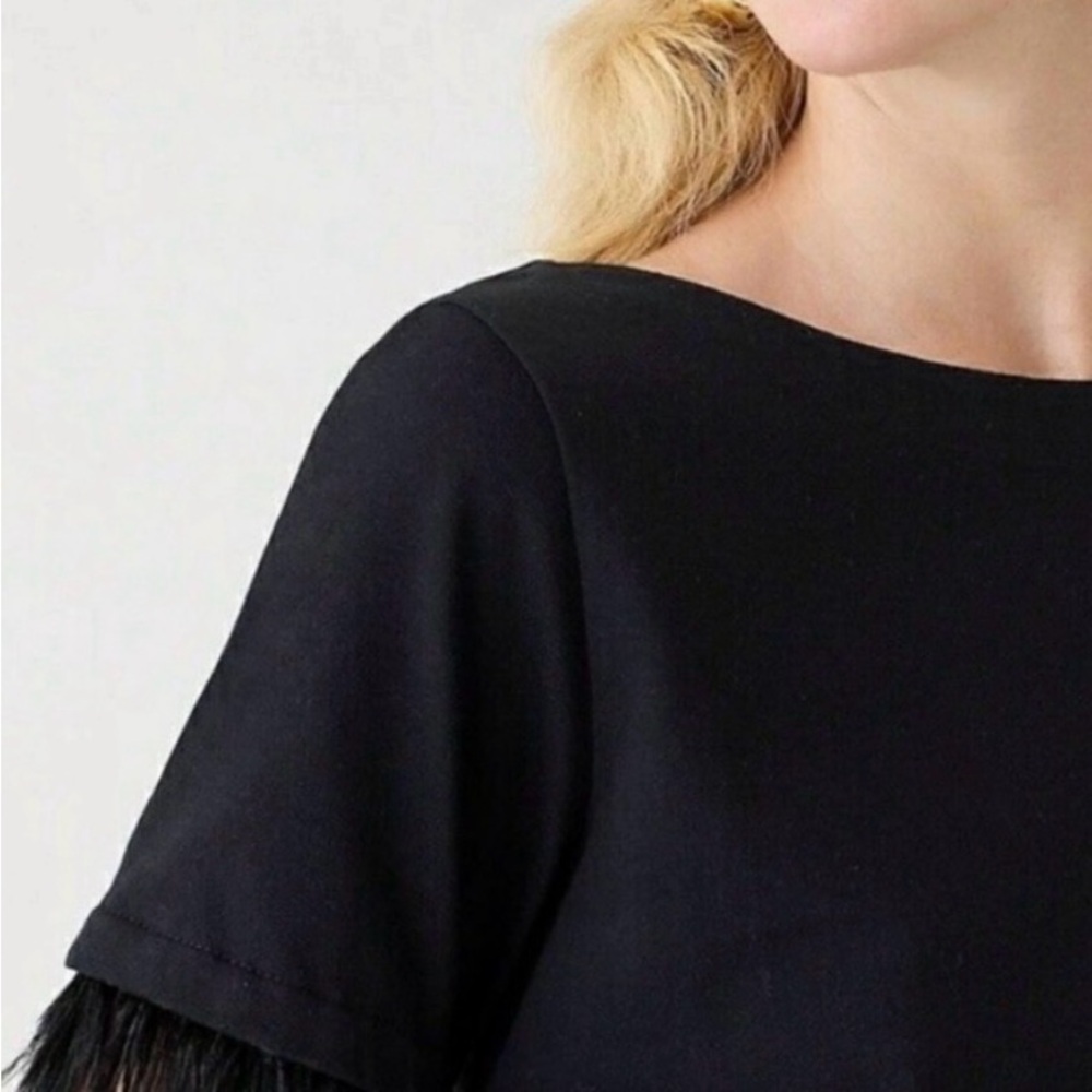 J. Crew Black Top with Feathered Sleeves - Picture 2 of 4